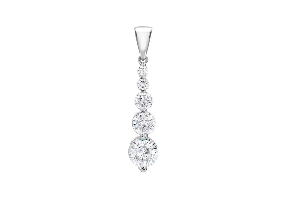 9ct White Gold Zirconia  Graduated Drop Pendant