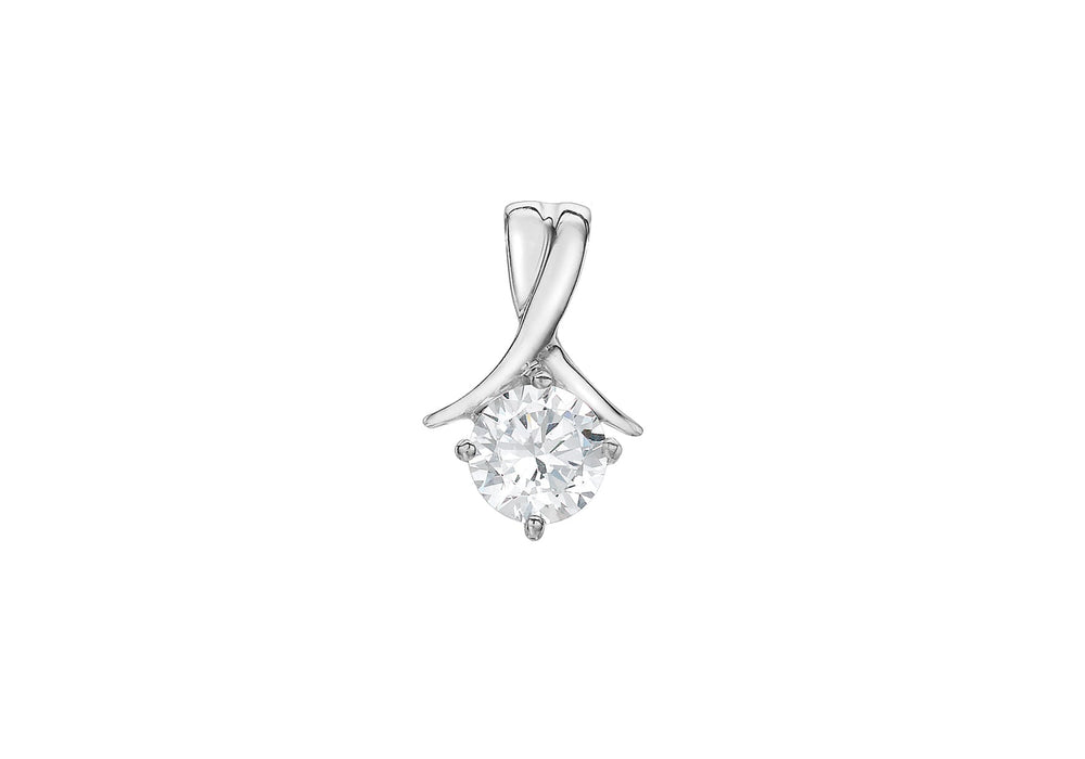 9ct White Gold 6mm Round Zirconia  Drop Pendant