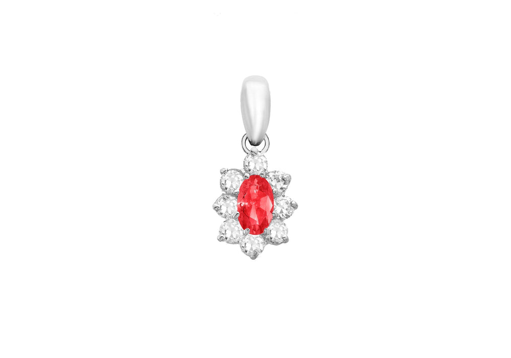 9ct White Gold Oval Red and White Zirconia  8mm x 16mm Pendant