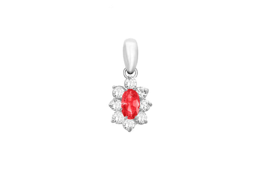 9ct White Gold Oval Red and White Zirconia  8mm x 16mm Pendant