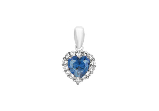 9ct White Gold Blue & White Zirconia Heart Cluster Pendant