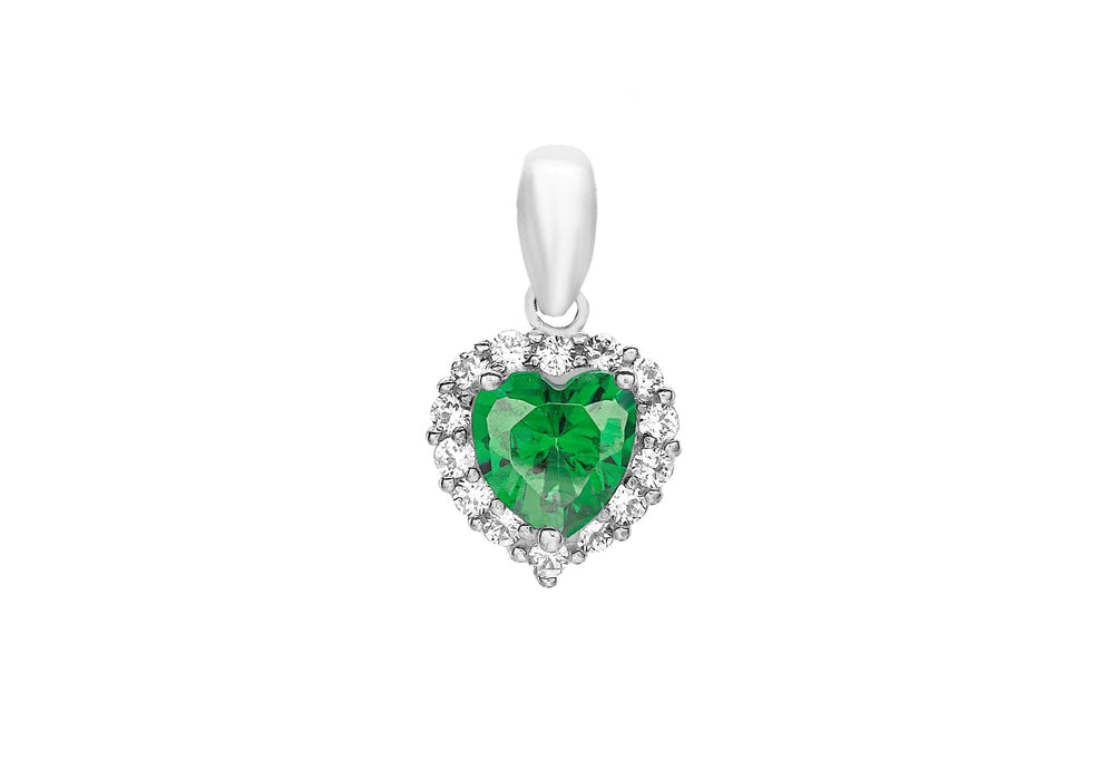 9ct White Gold Green and White Zirconia  Heart Pendant