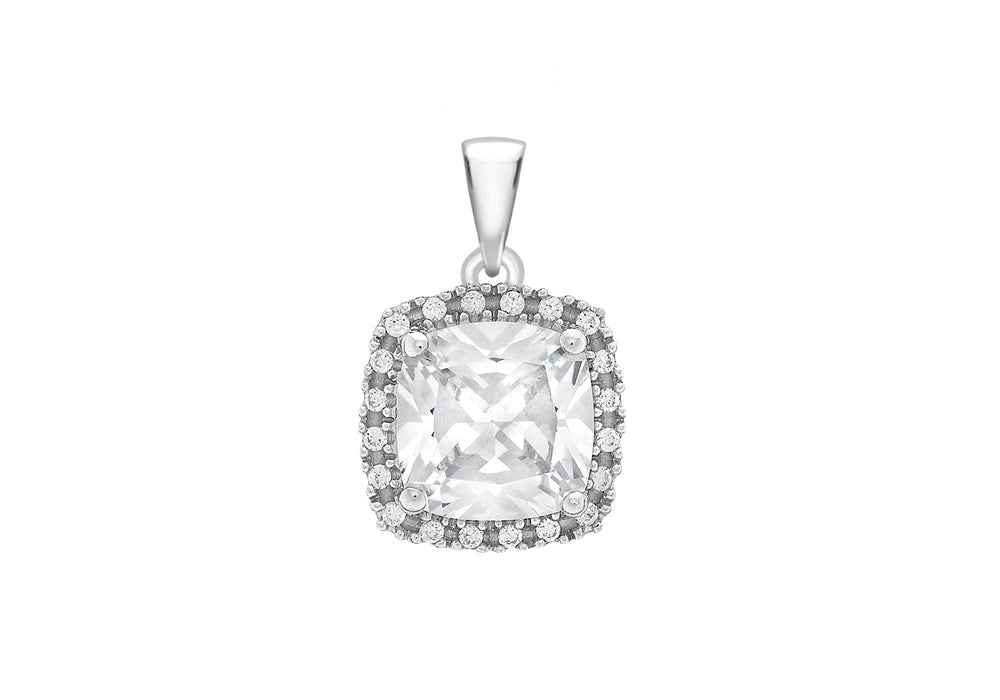 9ct White Gold Zirconia  10mm x 14mm Cluster Square Pendant