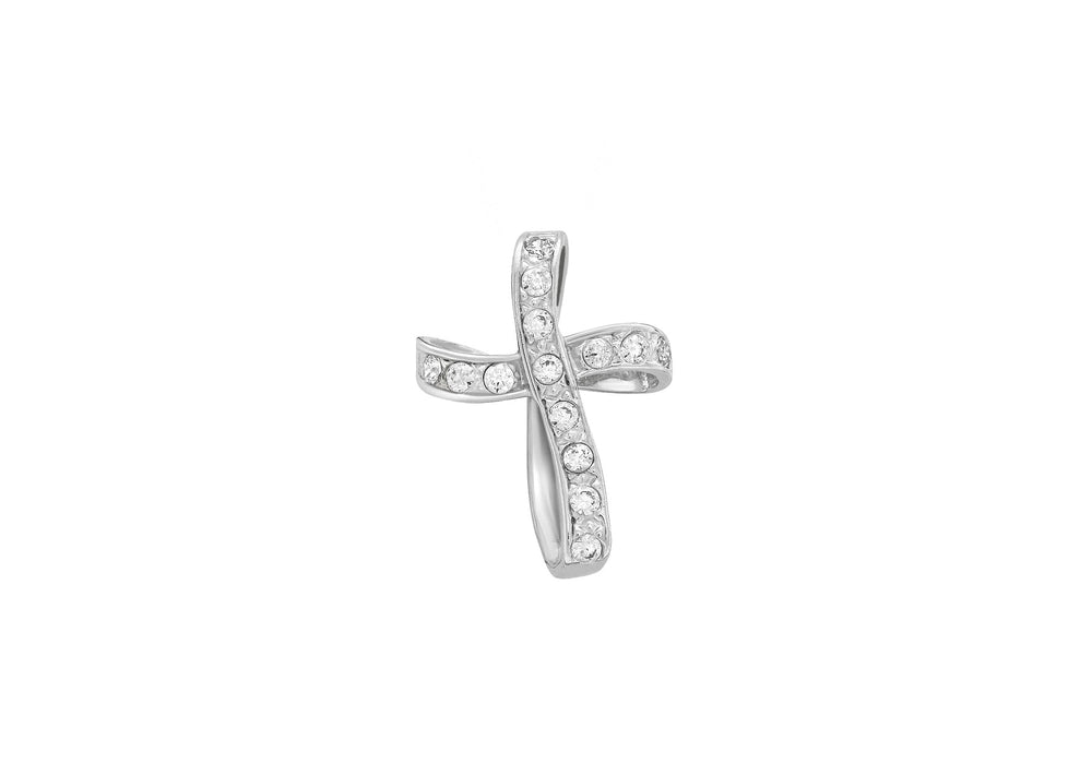 9ct White Gold Zirconia  Twist Cross Pendant