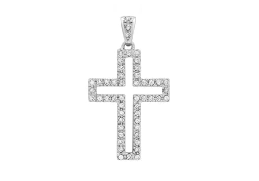 9ct White Gold Zirconia  18mm x 33mm Open Cross Pendant