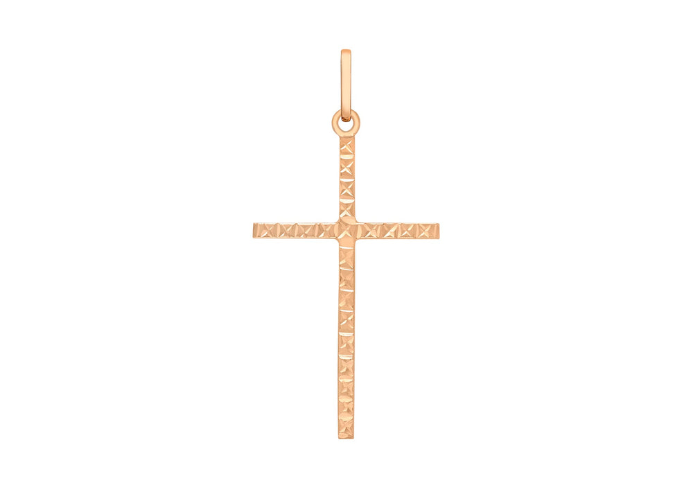 9ct Rose Gold 18mm x 37mm Diamond Cut Slim Cross Pendant