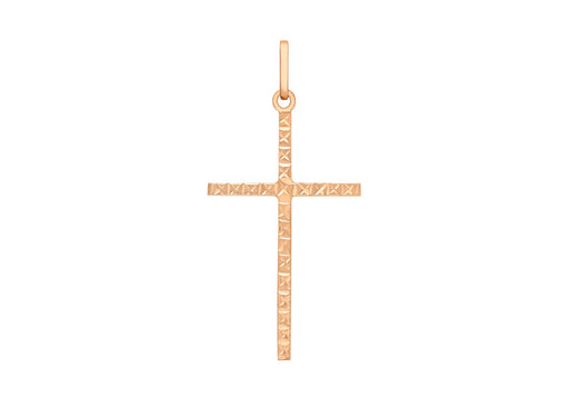 9ct Rose Gold 18mm x 37mm Diamond Cut Slim Cross Pendant