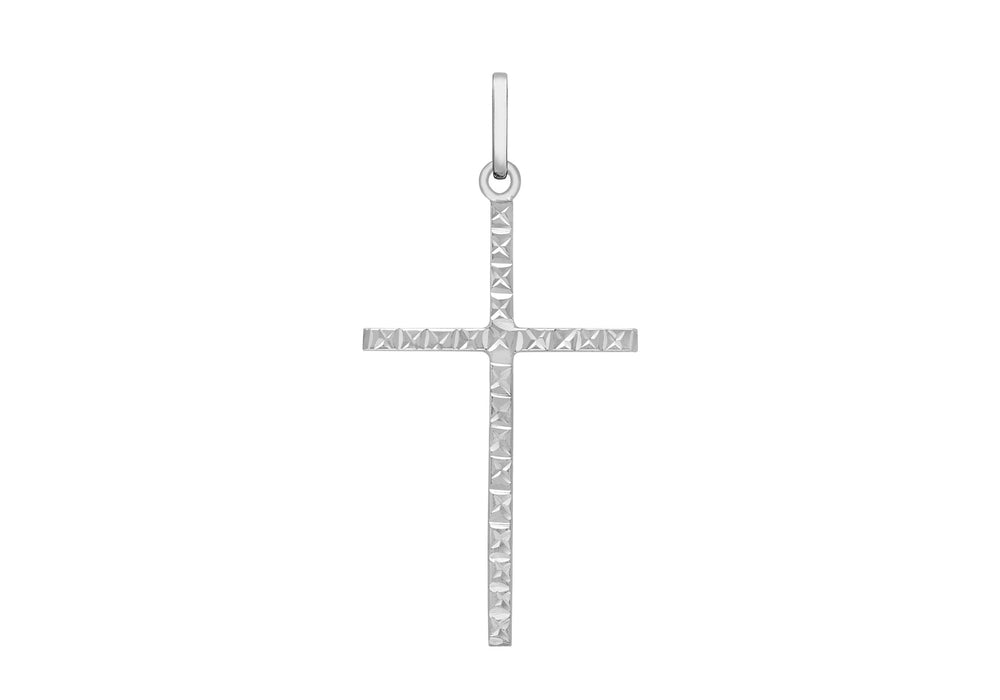 9ct White Gold Diamond Cut Slim Cross Pendant