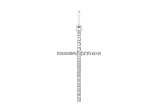 9ct White Gold Diamond Cut Slim Cross Pendant