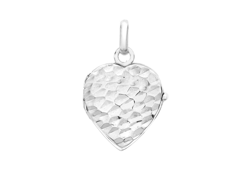 9ct White Gold Hammered Heart Locket Pendant