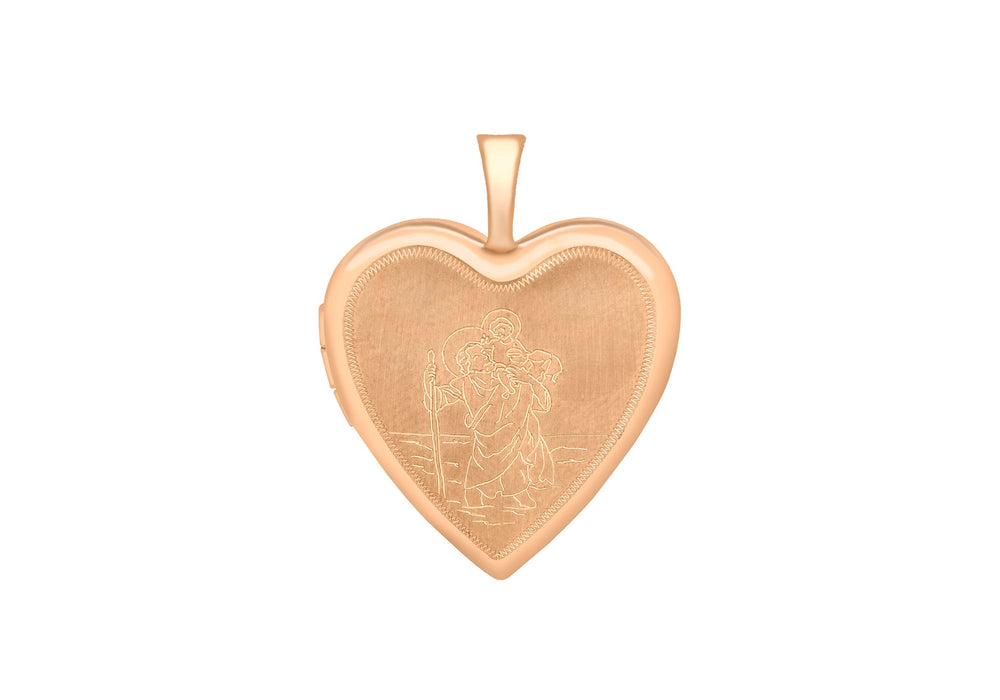 9ct Rose Gold Etched St Christopher Heart Locket