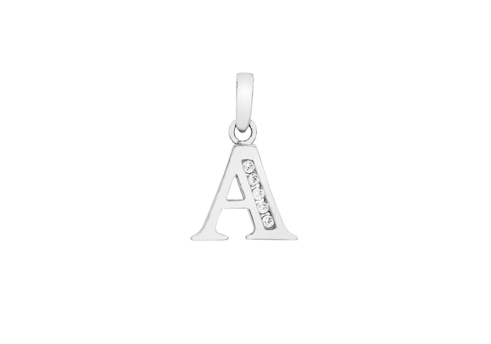 9ct White Gold Zirconia  10mm x 12mm 'A' Initial Pendant