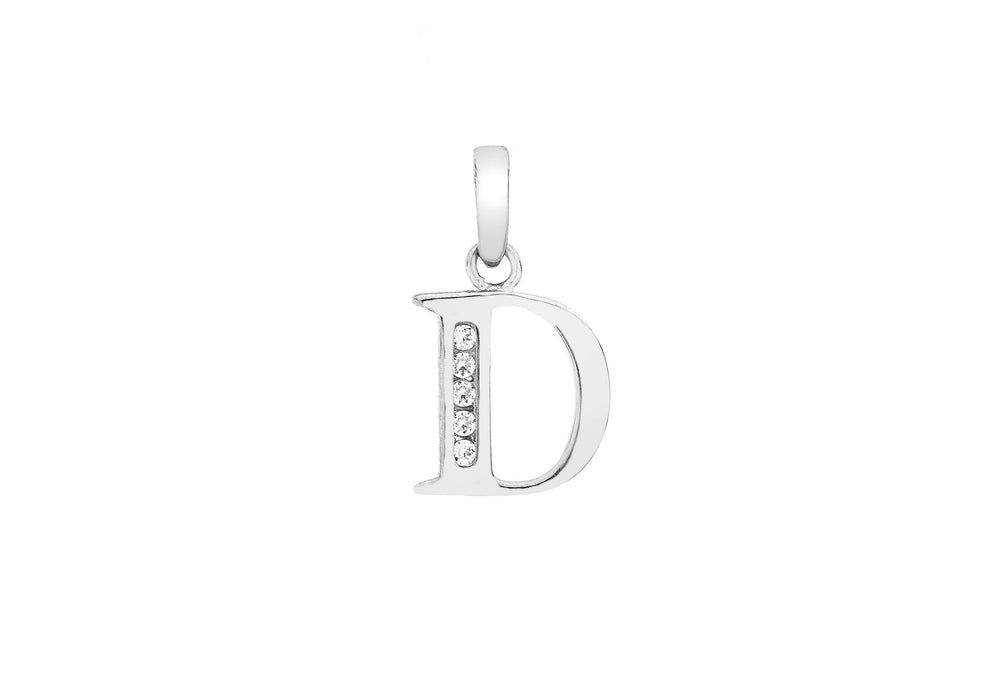 9ct White Gold Zirconia  9mm x 12mm 'D' Initial Pendant