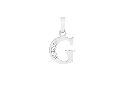 9ct White Gold Zirconia  10mm x 12mm 'G' Initial Pendant