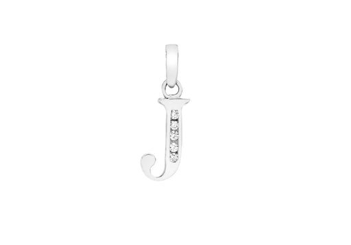 9ct White Gold Zirconia  5mm x 11mm 'J' Initial Pendant