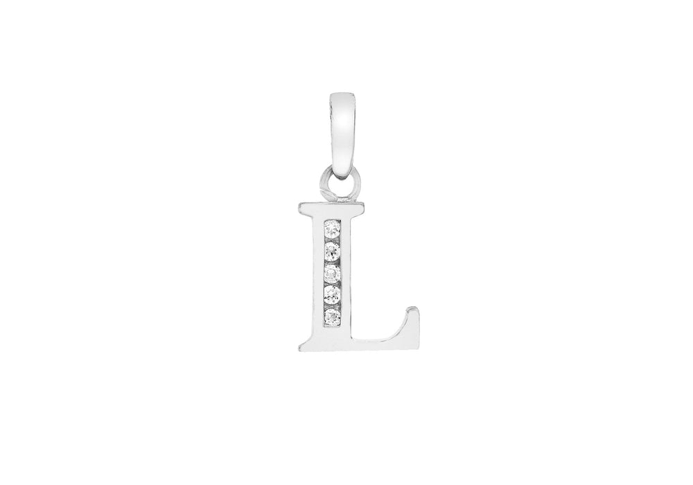 9ct White Gold Zirconia  7mm x 12mm 'L' Initial Pendant