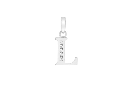 9ct White Gold Zirconia  7mm x 12mm 'L' Initial Pendant