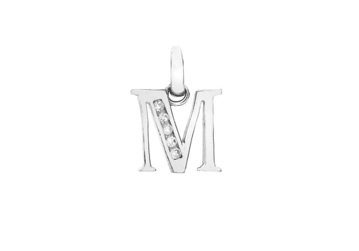 9ct White Gold Zirconia  10mm x 11mm 'M' Initial Pendant