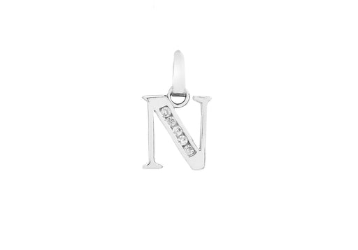 9ct White Gold Zirconia  8mm x 10mm 'N' Initial Pendant