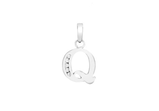 9ct White Gold Zirconia  10mm x 13mm 'Q' Initial Pendant