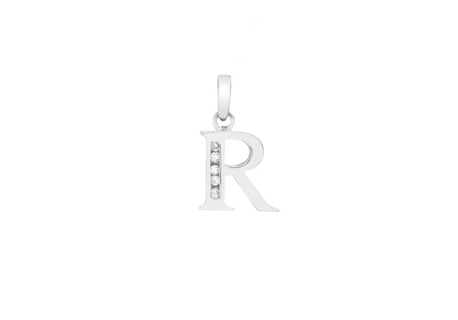 9ct White Gold Zirconia  10mm x 12mm 'R' Initial Pendant