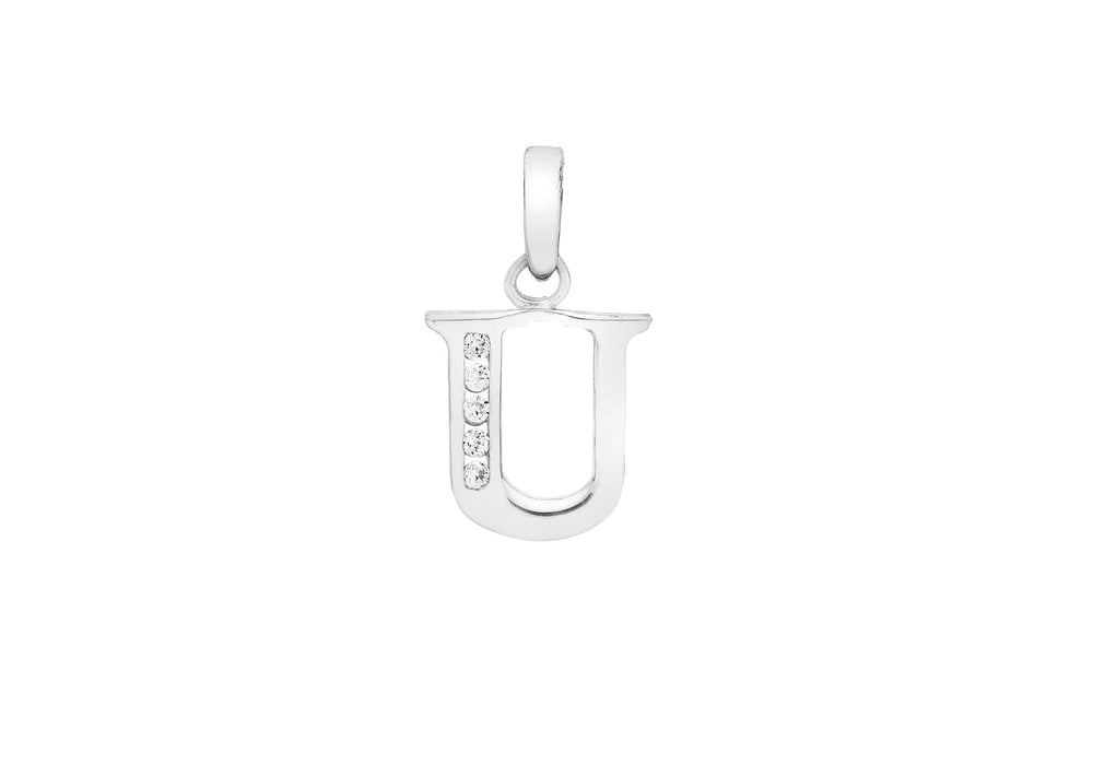 9ct White Gold Zirconia  7mm x 12mm 'U' Initial Pendant