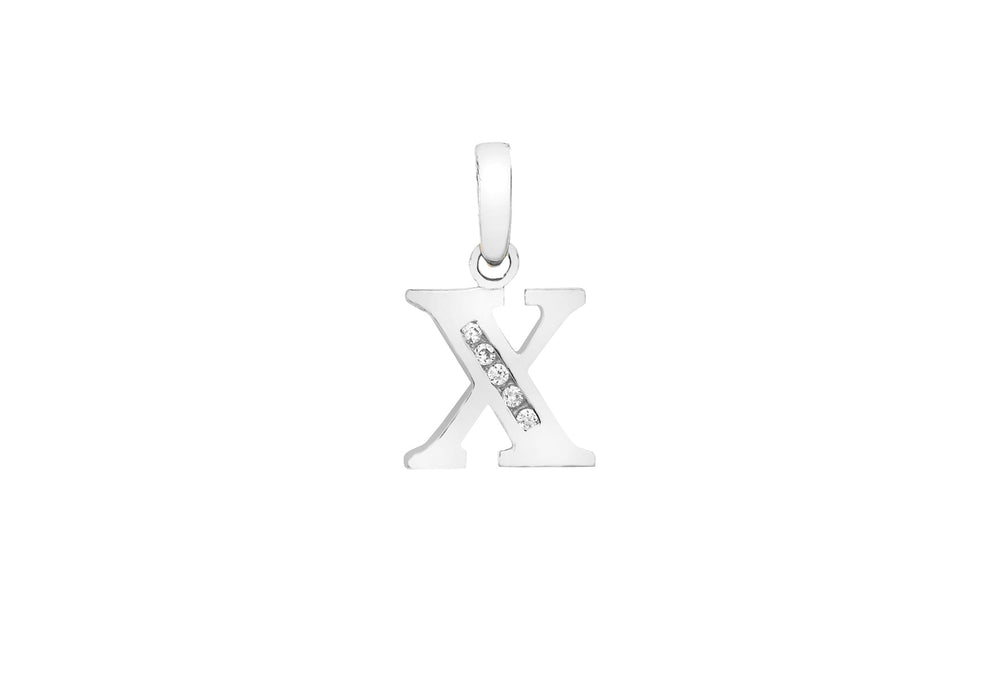 9ct White Gold Zirconia  10mm x 13mm 'X' Initial Pendant