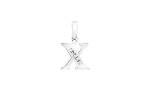 9ct White Gold Zirconia  10mm x 13mm 'X' Initial Pendant