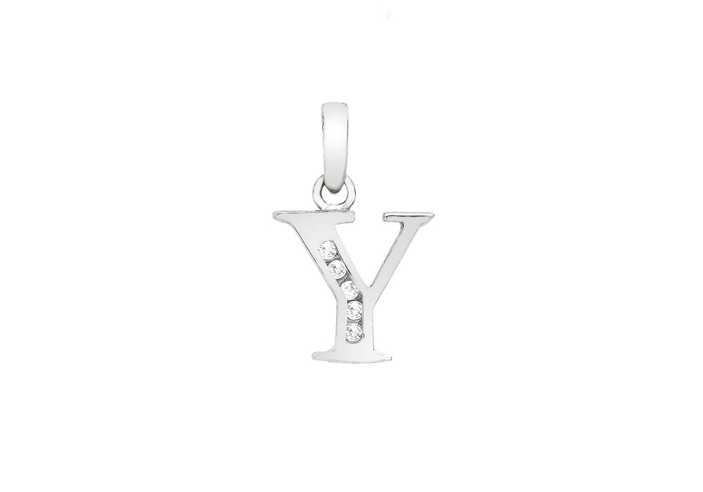 9ct White Gold Zirconia  10mm x 12mm 'Y' Initial Pendant