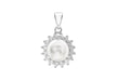 9ct White Gold 8mm Pearl and Zirconia  Cluster Pendant