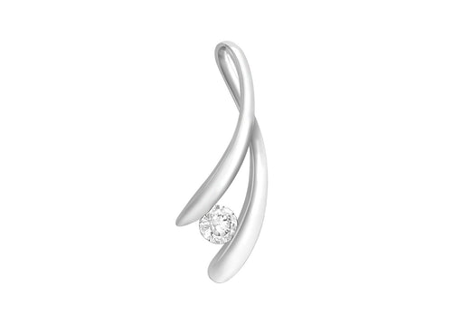 9ct White Gold Zirconia  Crossover Ribbon Pendant