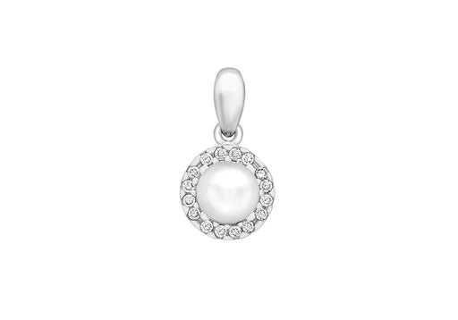 9ct White Gold Zirconia  and Pearl 8mm x 15mm Pendant