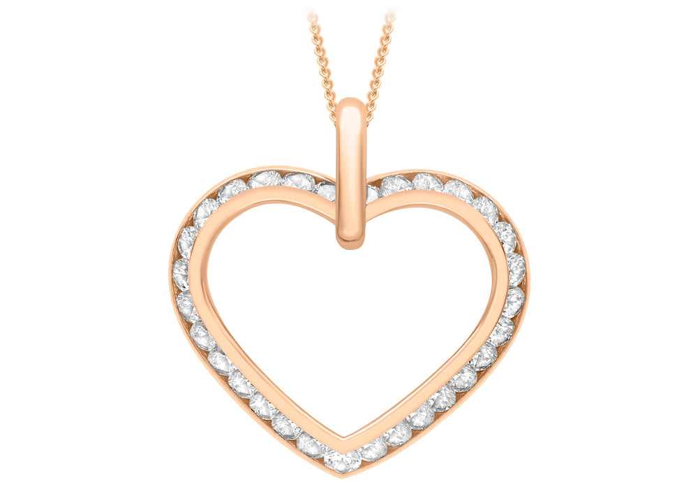 9ct Rose Gold Zirconia  OCutline Heart Pendant