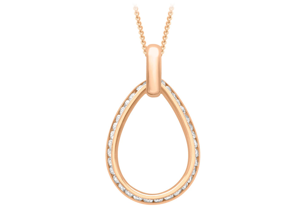 9ct Rose Gold Zirconia Outline Teardrop Pendant