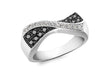 9ct White Gold 0.25t Black and White Diamond Crossover Wave Ring