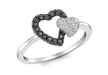 9ct White Gold 0.23t Black and White Diamond Double-Heart Ring