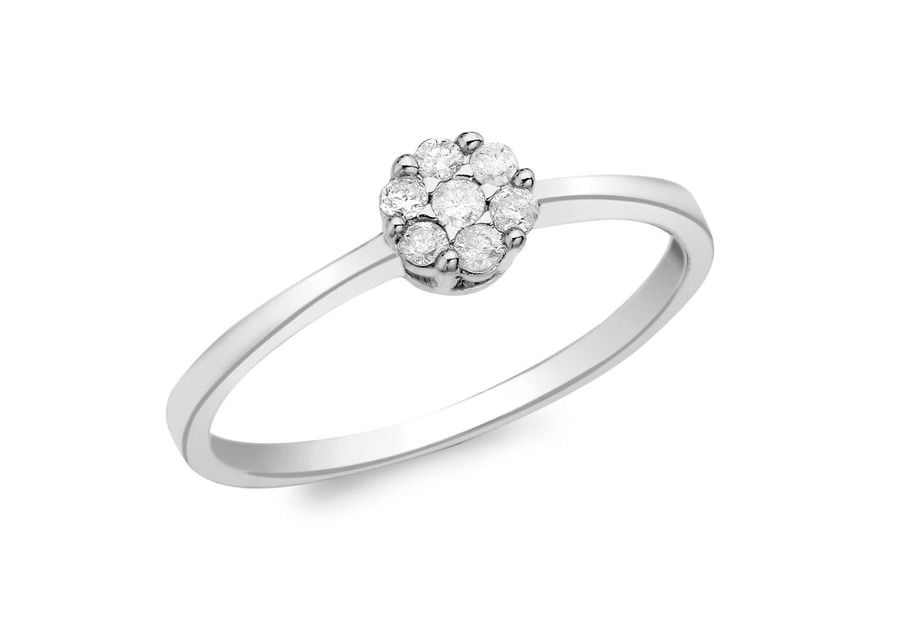 9ct White Gold 0.15t Diamond Cluster Ring