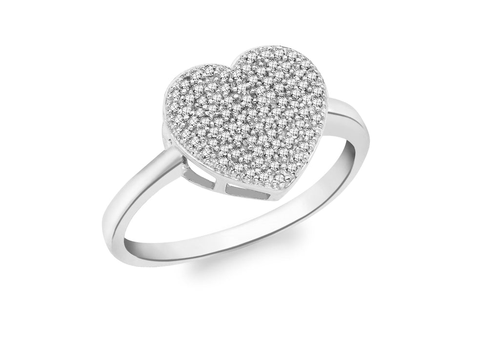 9ct White Gold 0.25t Pave Set Diamond Heart Ring