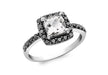 9ct White Gold 0.42t Black Diamond and Square White Topaz Ring