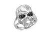 9ct White Gold 0.20t Diamond and Black Diamond Skull Ring