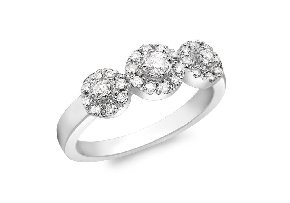 9ct White Gold 0.25t Diamond Triple Cluster Ring