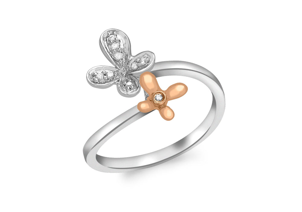 9ct 2-Colour Gold 0.05t Diamond Flower Ring