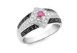 9ct White Gold 0.30t Black and White Diamond and Ruby Ring