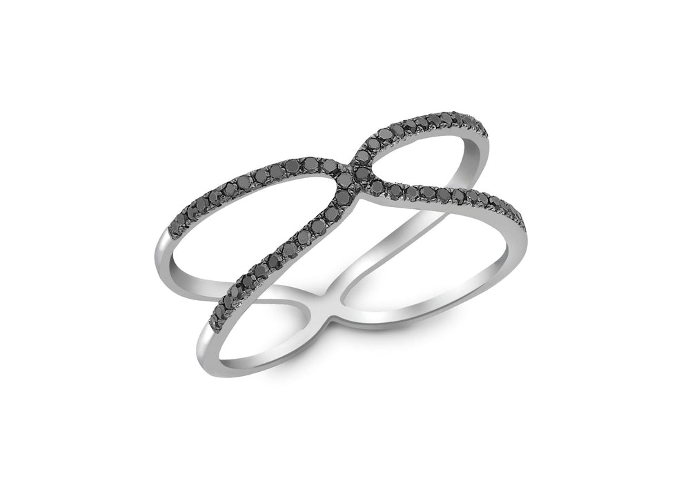 9ct White Gold 0.15t Black Diamond Crossover Ring