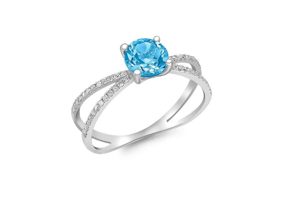 9ct White Gold 0.14t Diamond and Blue Topaz Ring