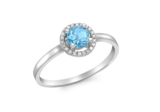 9ct White Gold 0.06t Diamond and Round Blue Topaz Ring