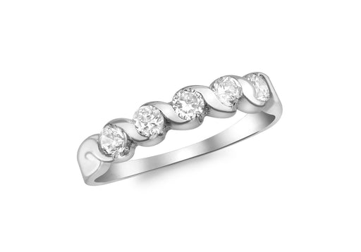 9ct White Gold 5-Zirconia  Swirl Detail Ring