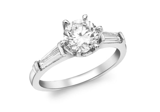 9ct White Gold Zirconia  Solitaire with Zirconia  Baguettes Ring
