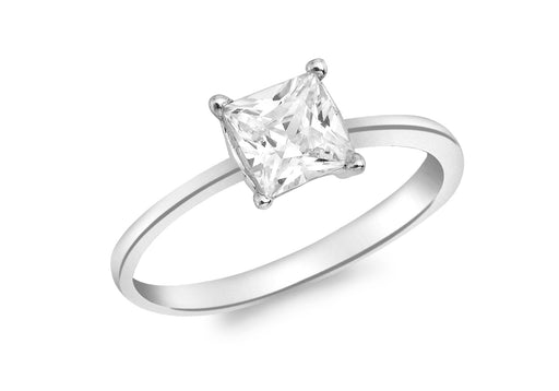 9ct White Gold Princess Cut Zirconia  Solitaire Ring