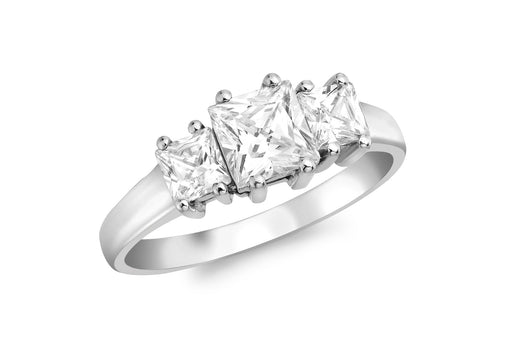 9ct White Gold 3-Zirconia  Princess Cut Ring